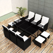 Load image into Gallery viewer, 11 Piece Outdoor Dining Set with Cushions Poly Rattan Black