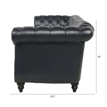 Load image into Gallery viewer, 84&quot; BLACK PU Rolled Arm Chesterfield Three Seater Sofa.