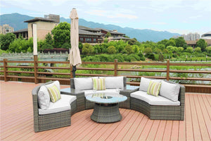 Direct Wicker Outdoor And Garden Patio Sofa Set 6PCS Reconfigurable Stylish And Modern Style With Seat Cushion and Coffee Table