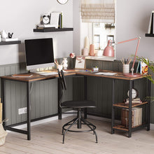 Load image into Gallery viewer, VASAGLE Computer Desk, L-Shaped Writing Workstation, Corner Study Desk with Shelves, Rustic Brown and Black LWD72X