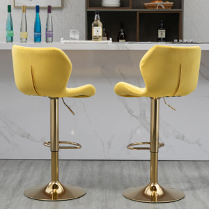 Yellow Velvet Adjustable Swivel Bar Stools Set Of 2 Modern Counter Height Barstools With Golden Color Base