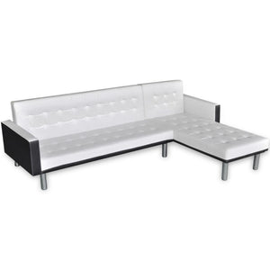 L-shaped Sofa Bed Artificial Leather White and Black