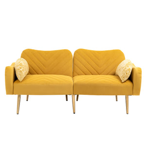 65 in Mid Century Modern Velvet Love Seats Sofa with 2 Bolster Pillows, Loveseat Armrest