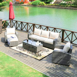 Direct Wicker Aluminum 5-piece Outdoor PE Rattan Wicker Sofa Rattan Patio Garden Furniture ,Gray