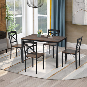 5-Piece Industrial Wooden Dining Set with Metal Frame and 4 Ergonomic Chairs