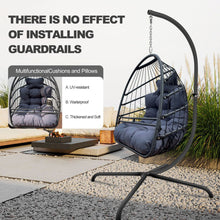Load image into Gallery viewer, Swing Egg Chair with Stand Indoor Outdoor, UV Resistant Cushion Hanging Chair with Guardrail and Cup Holder, Anti-Rust Foldable Aluminum Frame Hammock Chair, 350lbs Capacity for Porch Backyard