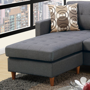 Linen-Like Fabric Reversible Sectional Sofa in Blue Grey