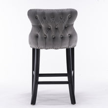 Load image into Gallery viewer, Contemporary Velvet Upholstered Wing-Back Barstools with Button Tufted Decoration and Wooden Legs,