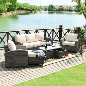 Direct Wicker Aluminum 5-piece Outdoor PE Rattan Wicker Sofa Rattan Patio Garden Furniture ,Gray