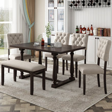 Load image into Gallery viewer, 6-Piece Dining Table and Chair Set with Special-shaped Legs and Foam-covered Seat Backs&amp;Cushions for Dining Room