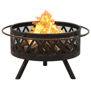 Rustic Fire Pit with Poker 29.9" XXL Steel