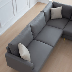 L-Shaped Corner Sectional Technical leather Sofa with pillows; dark grey