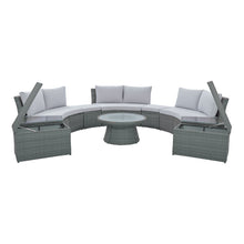 Load image into Gallery viewer, 10-Piece Outdoor Sectional Half Round Patio Rattan Sofa Set; PE Wicker Conversation Furniture Set for Free Combination; Light Gray