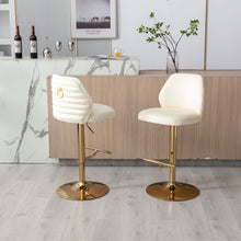 Load image into Gallery viewer, Swivel Bar Stools Chair Set of 2 Modern Adjustable Counter Height Bar Stools; Velvet Upholstered Stool with Tufted High Back &amp; Ring Pull for Kitchen ; Chrome Golden Base; Cream
