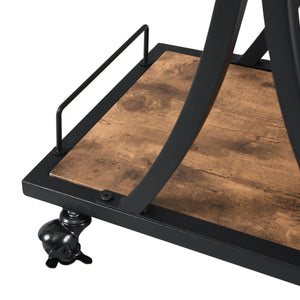Industrial Black Bar Serving Cart for home with Wine Rack and Glass Holder, 3-tier Shelves, Metal Frame