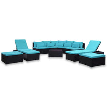 Load image into Gallery viewer, 9 Piece Garden Lounge Set with Cushions Poly Rattan Blue