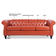 Load image into Gallery viewer, 84&quot; Rolled Arm Chesterfield 3 Seater Sofa