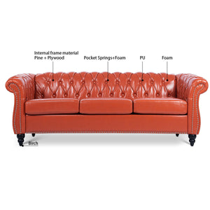 84" Rolled Arm Chesterfield 3 Seater Sofa