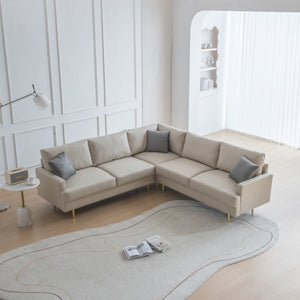 L-Shaped Corner Sectional Technical leather Sofa with pillows; beige